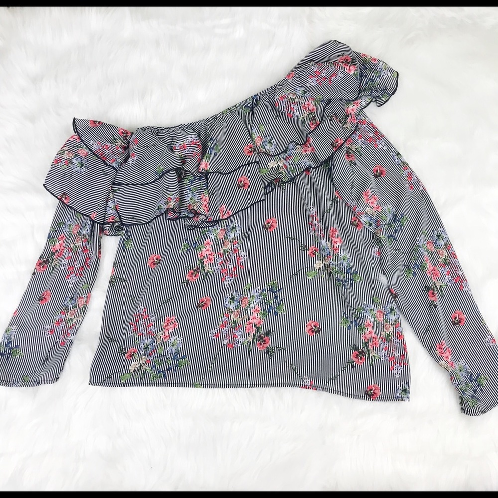 NWOT Karlie | One Shoulder Striped Floral Blouse